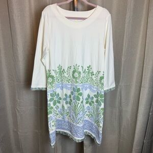 SPARTINA 449 Knee Length Tassel Fringe Dress off white with Green & Blue Floral